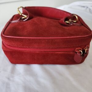 Gucci Red Suede Cosmetic Case with Gold Hardware